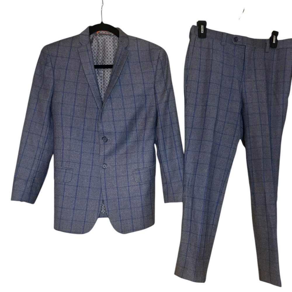 Boy’s Grey‎ & Blue Tallia Checkered Wool Suit in Excellent Condition Sz.16SK